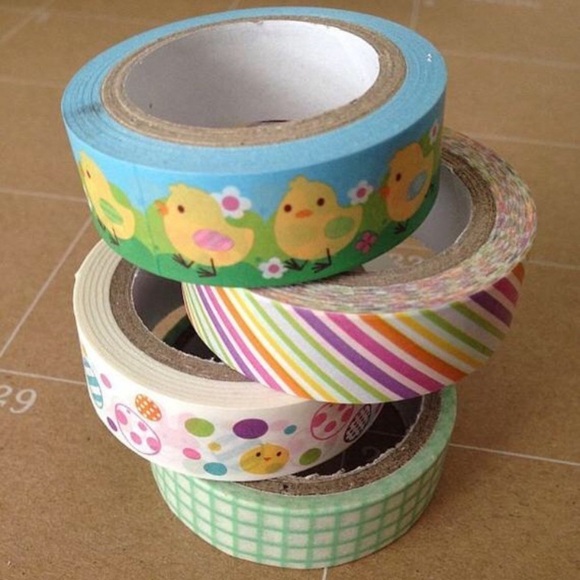 Washi Tape Rolls Easter Set Eggs Rabbits Chicks Stripes Plaid Scrapbooking Craft - Picture 2 of 3